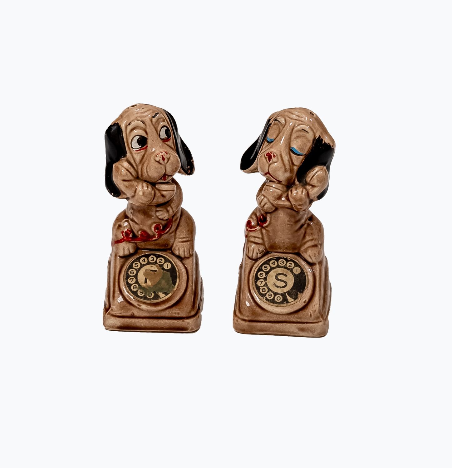Hound Dogs Sitting on top of a Telephone Salt & Pepper Shakers
