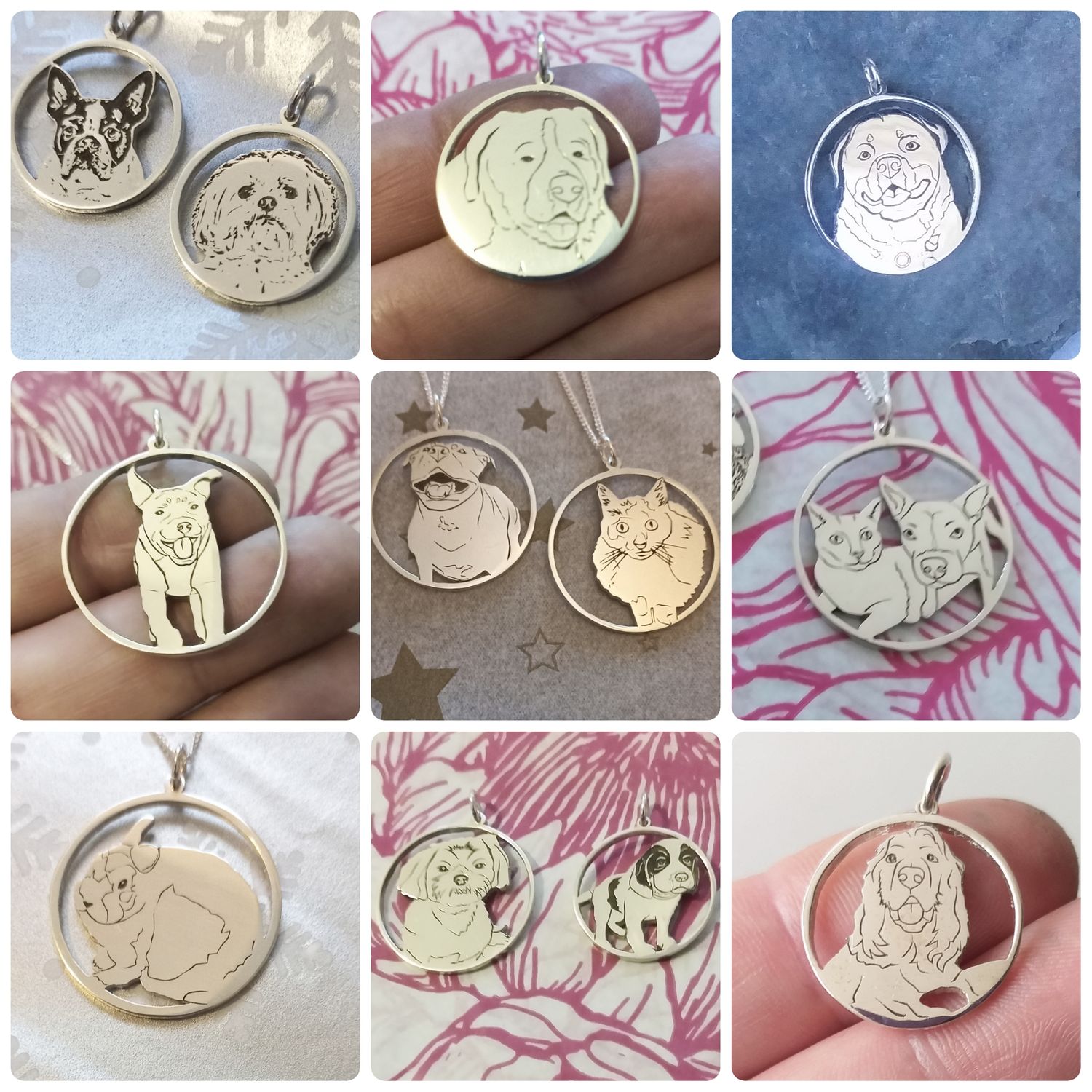 Sterling Silver Custom Pet in circle Pendant