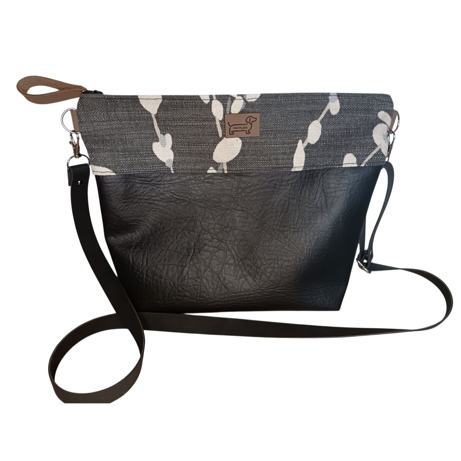 Once off / Limited edition Fabric & Faux Leather Sling Bag - Black & Cream