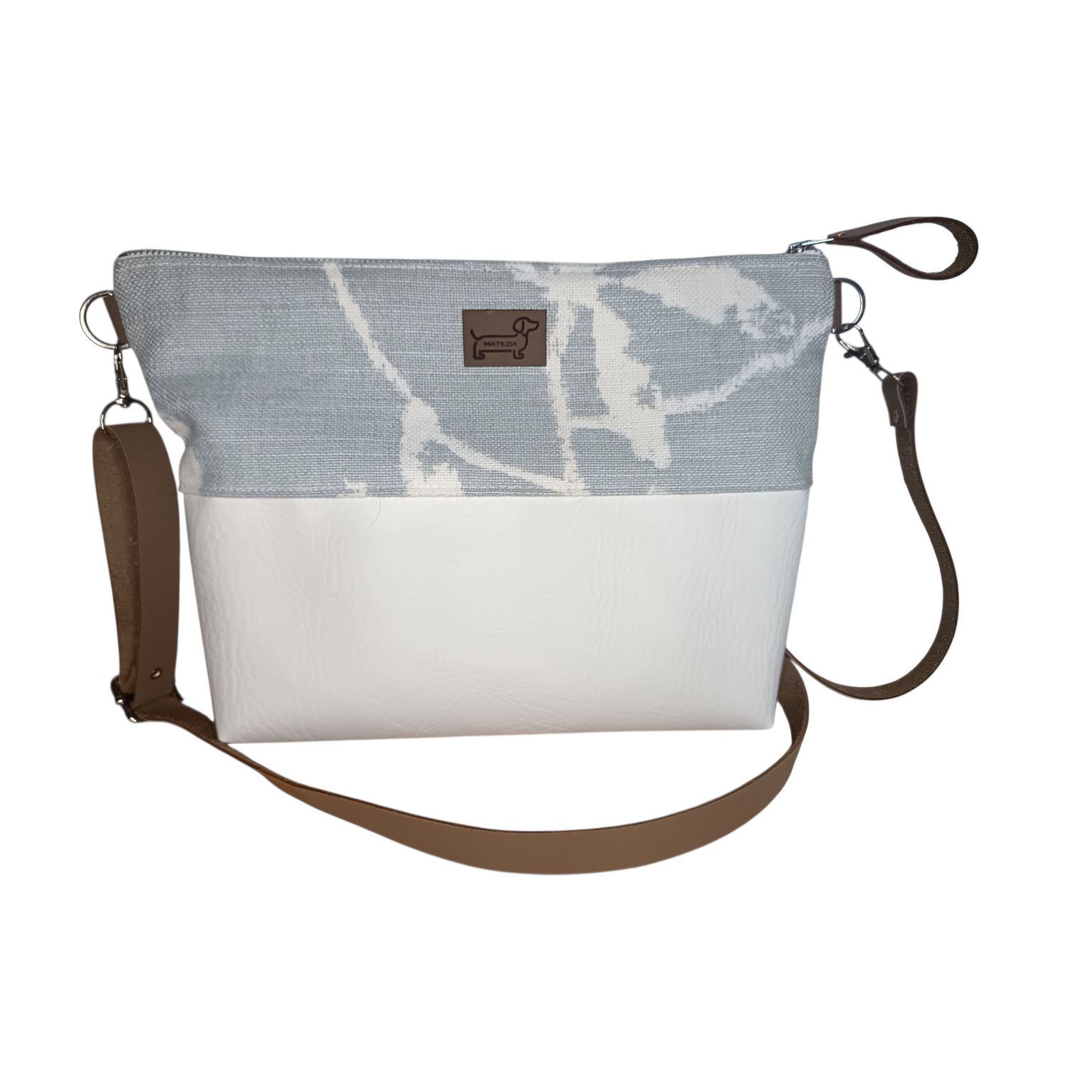 Once off / Limited edition Fabric & Faux Leather Sling Bag - Grey & Cream