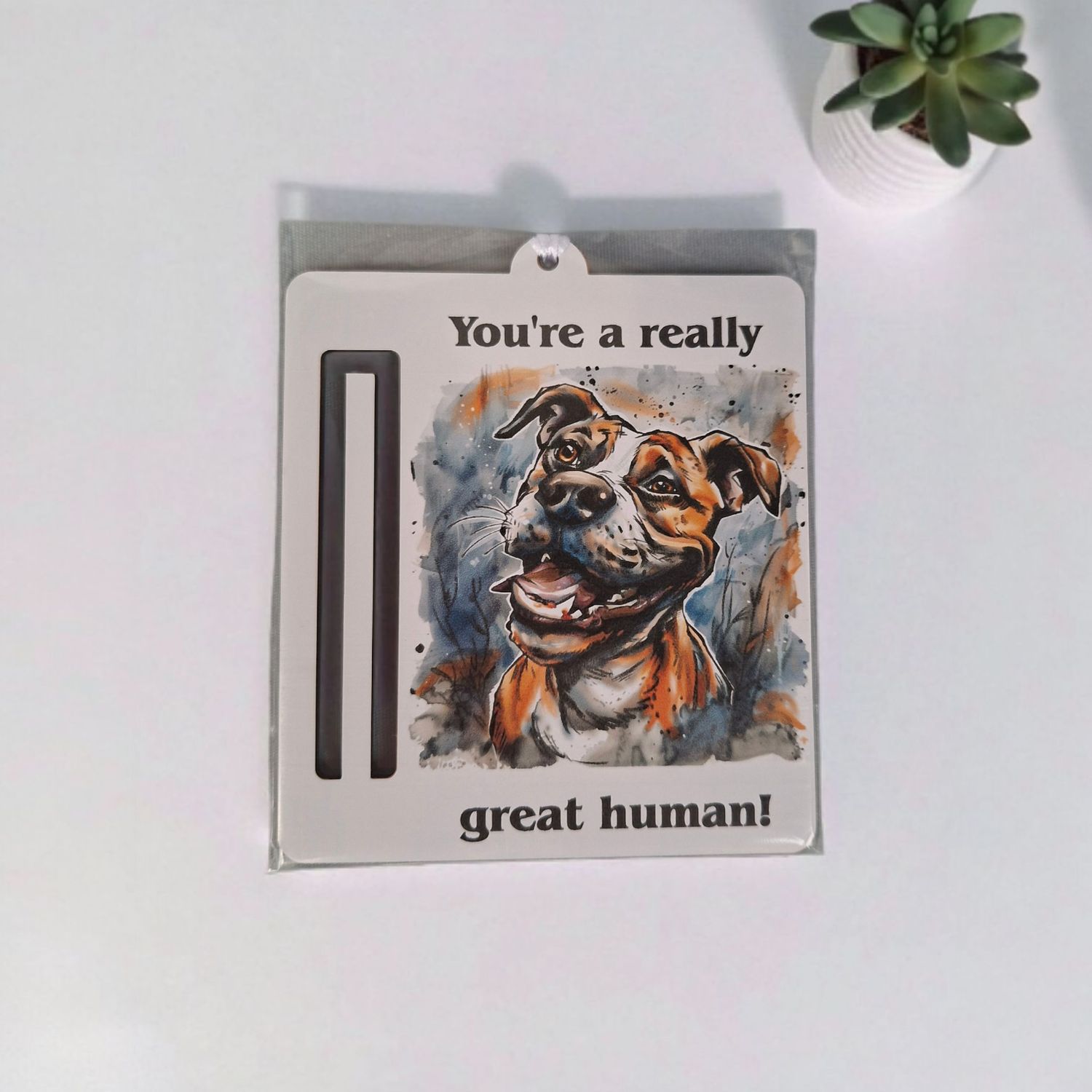 Wooden money or gift card holder ornament - Staffie