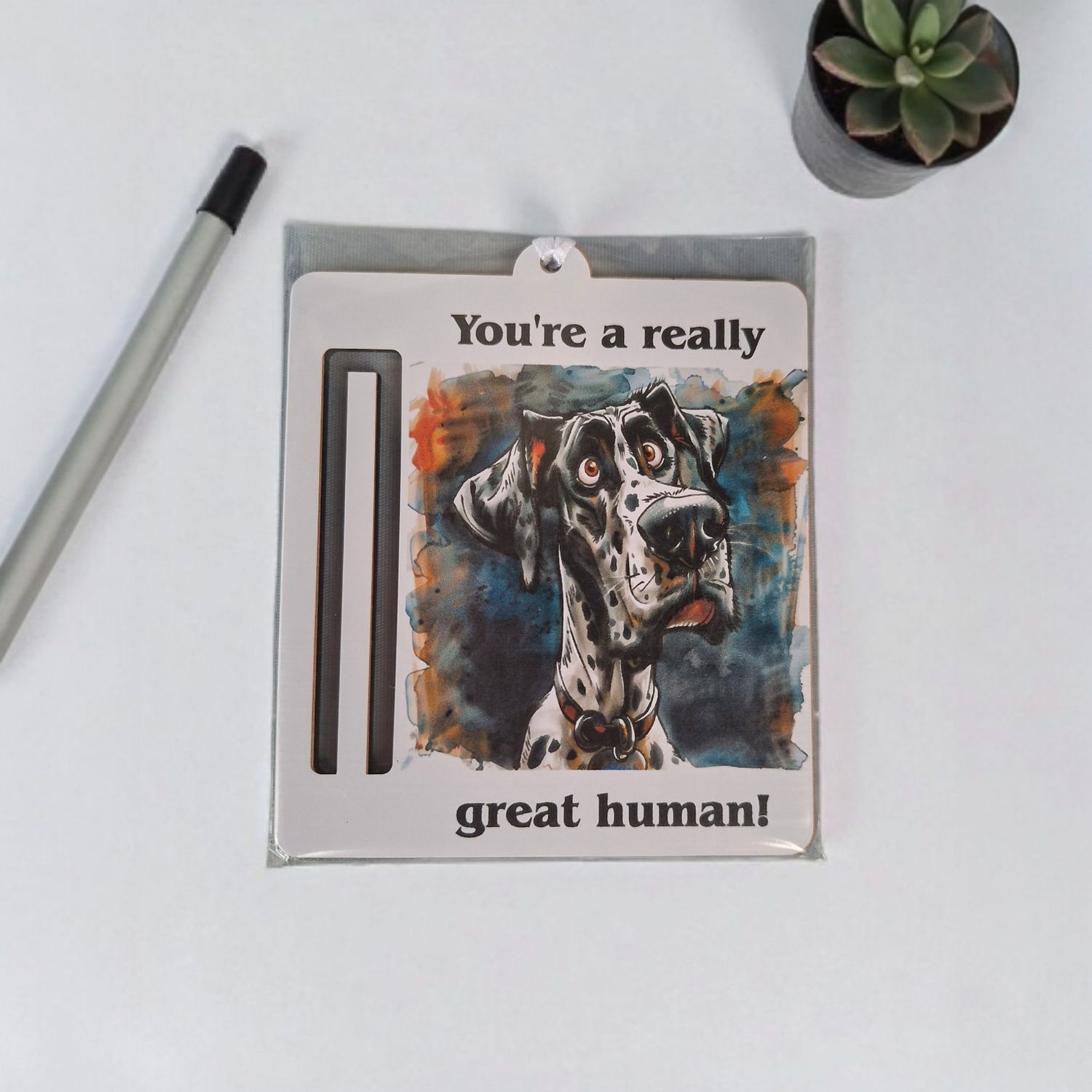 Wooden money or gift card holder ornament - Harlequin Great Dane