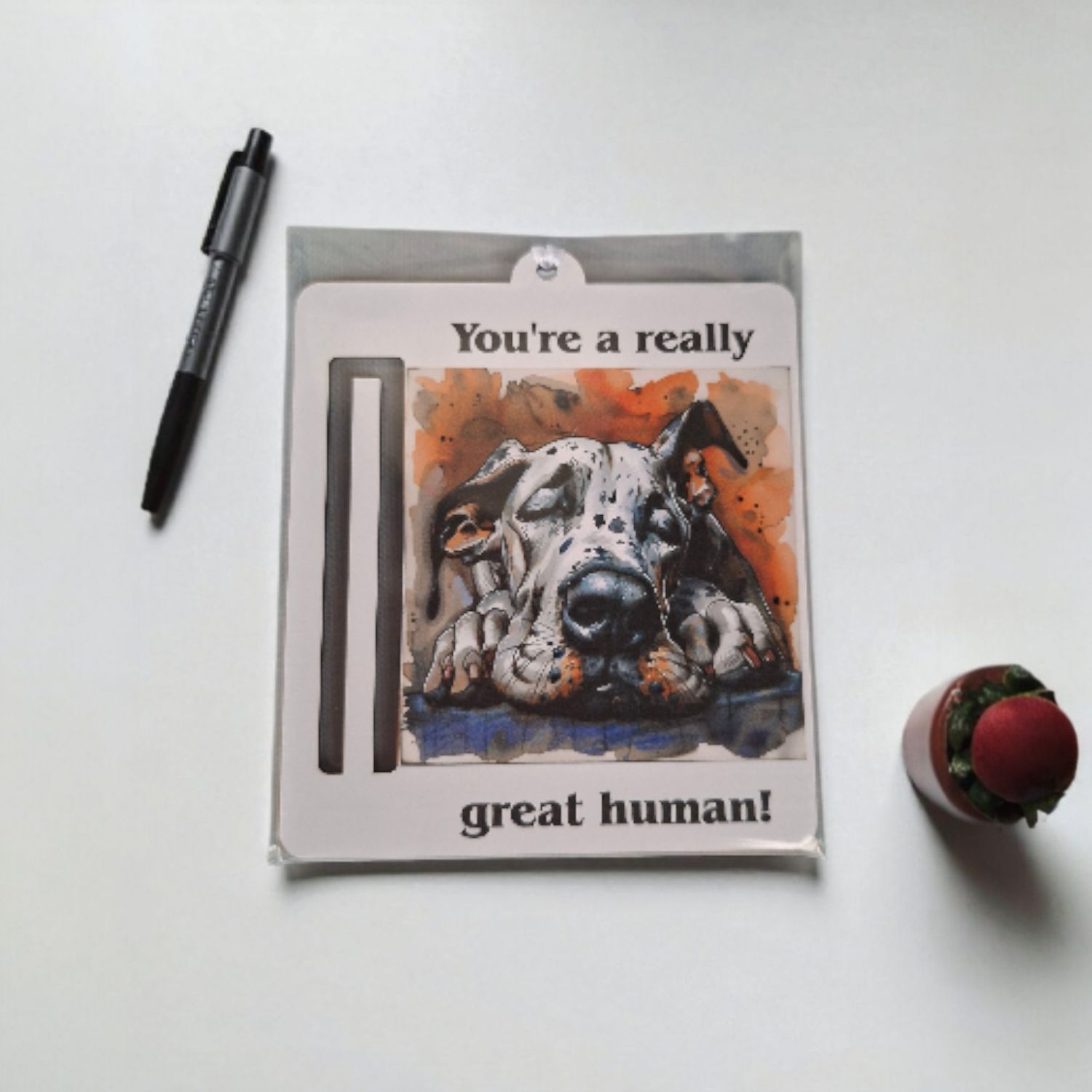 Wooden money or gift card holder ornament - Harlequin Great Dane 2