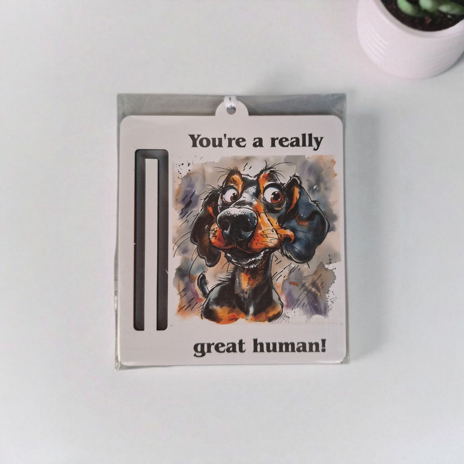 Wooden money or gift card holder ornament - Dachshund Smooth Hair