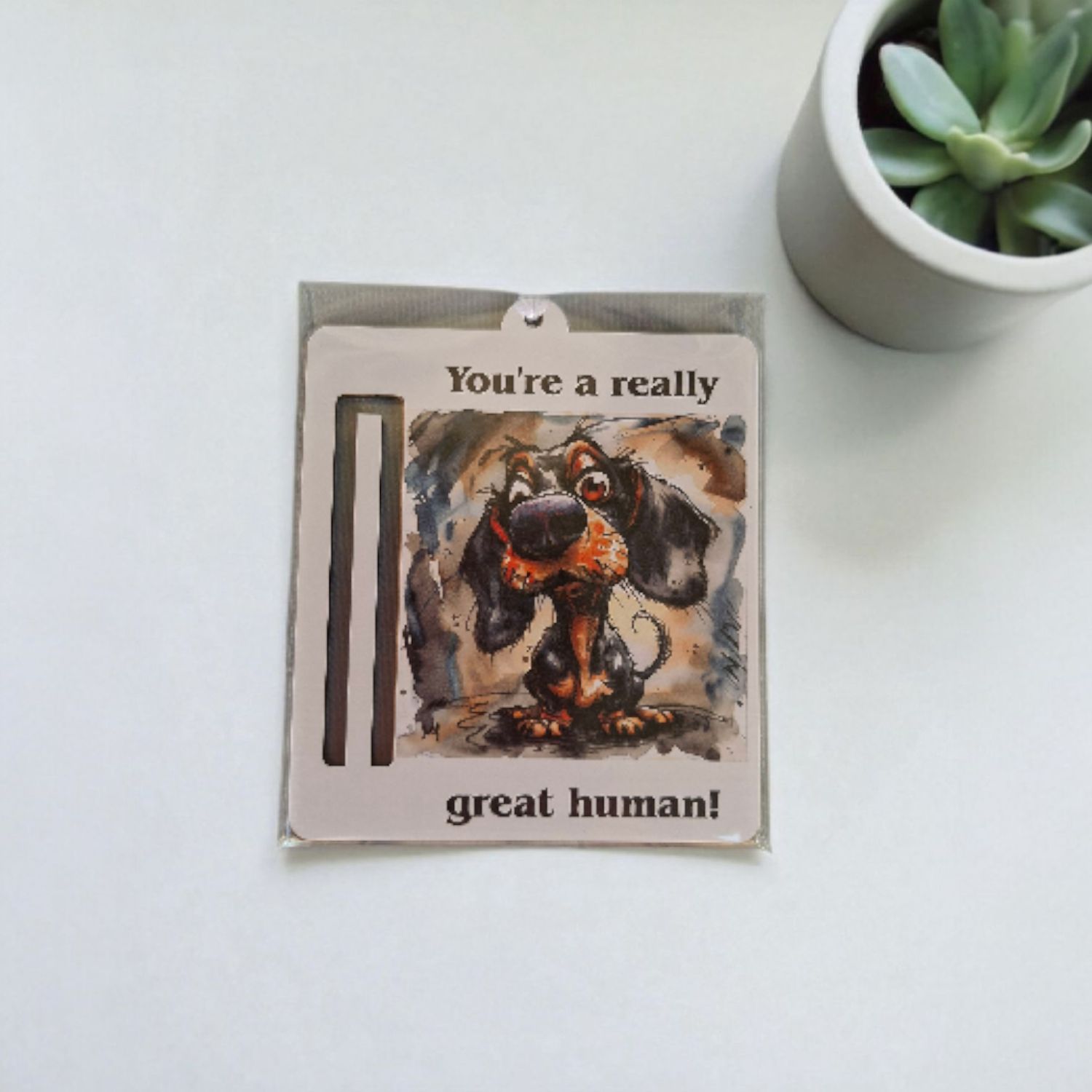 Wooden money or gift card holder ornament - Dachshund Smooth Hair 2