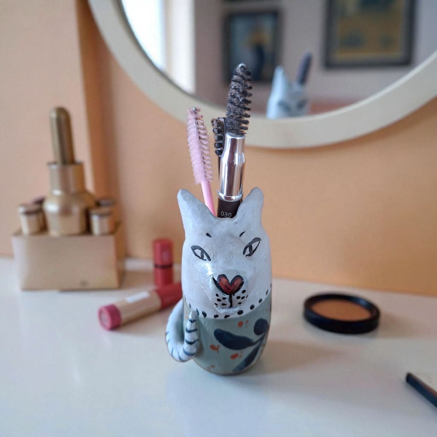 Mini Cat Ceramic Vase / Make-up brush Holder - 2