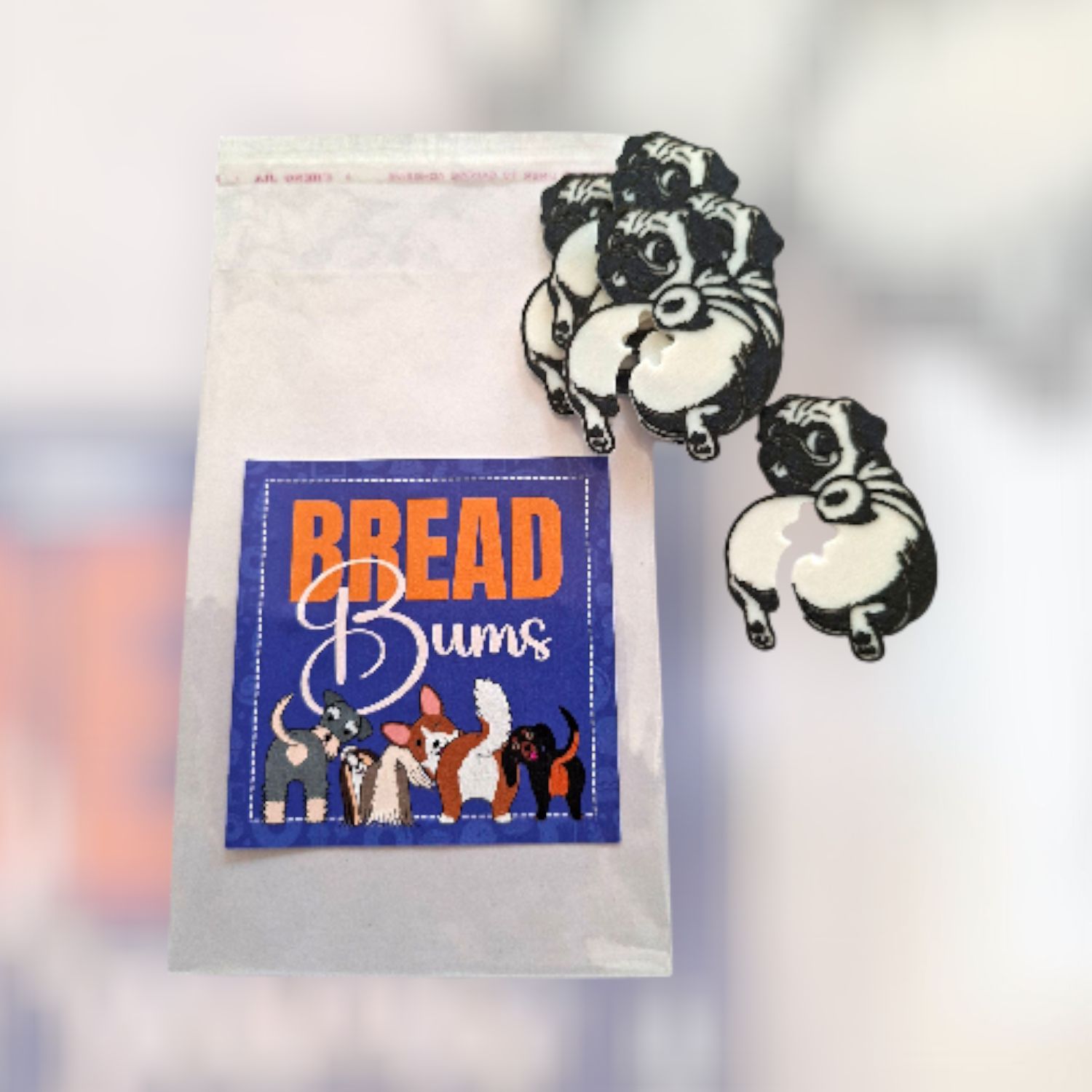 Bread Bums pack of 5 - Black & White Dogs - 4 Breeds (English Label)