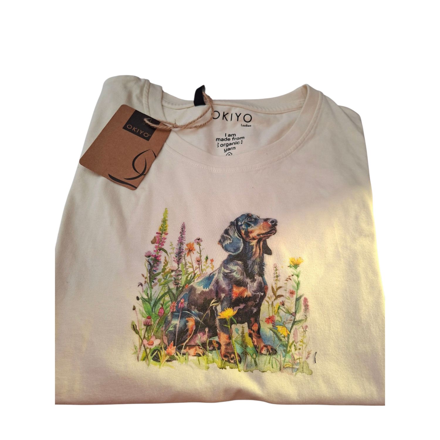 Black Dachshund in flowers T-Shirt - Ivory - Medium only 