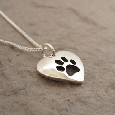 Sterling Silver Pawprint Heart Pendant on Chain