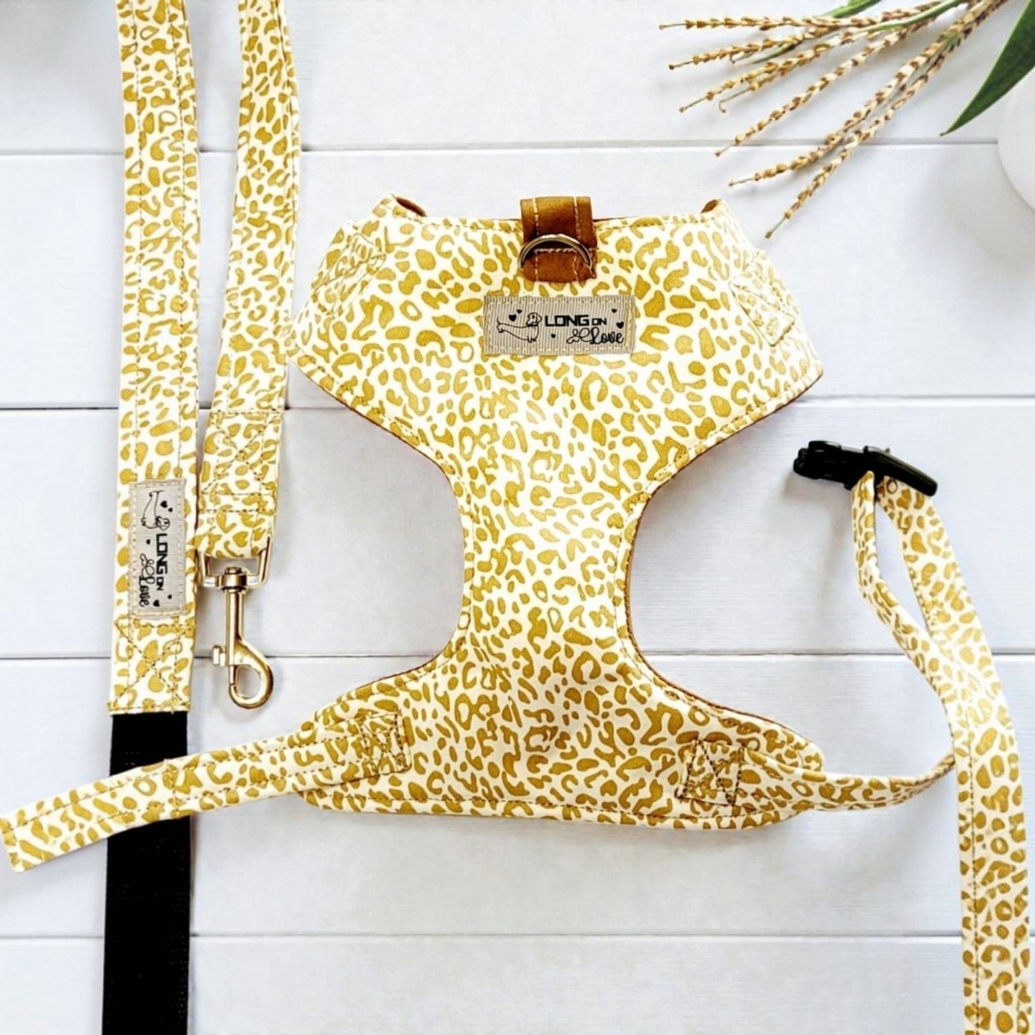 Chest Harness & Leash - Light animal print - Small