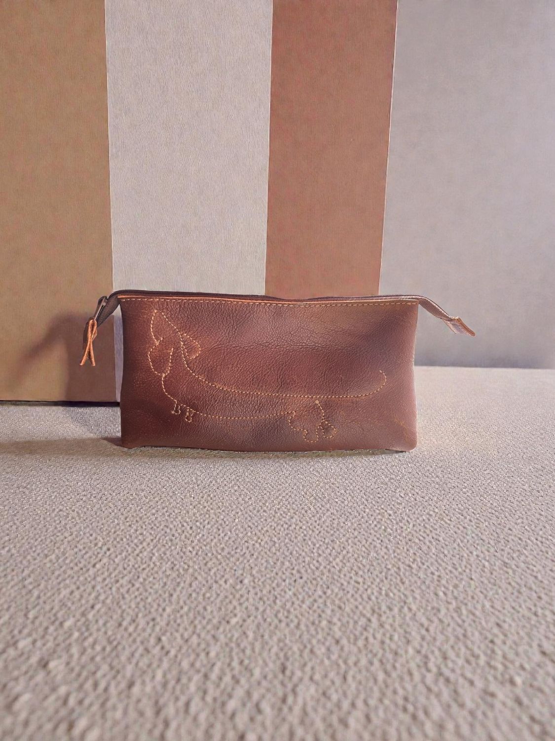 Leather Make Up Bag with Dachshund outline