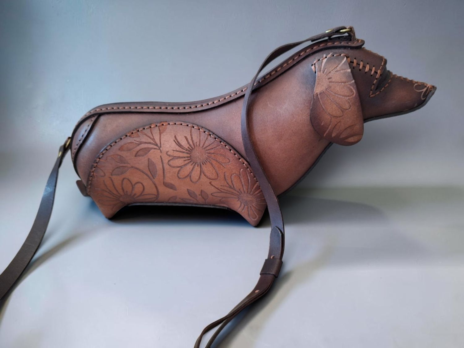 Dachshund Shaped Leather Bag - Long strap
