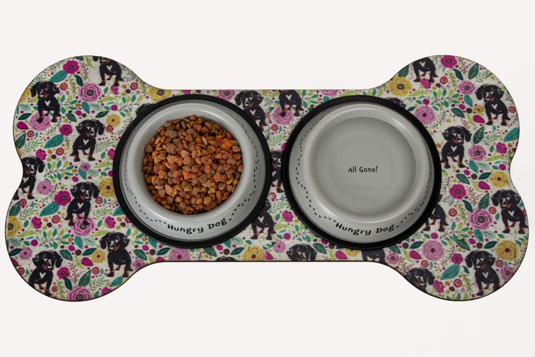 Food Mat- Black Dachshund Floral