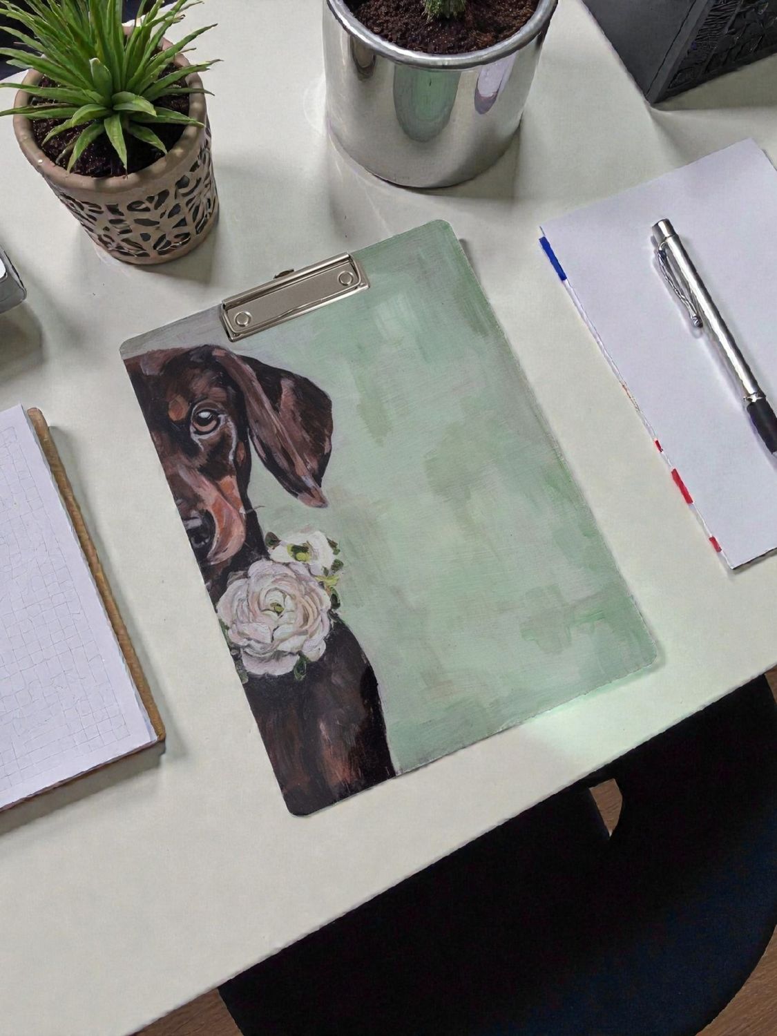 Clipboard - Black Dachshund & Roses