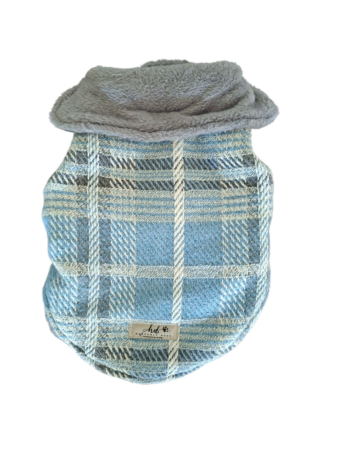 Blue Checked Winter Jersey - Handmade - Small Dog