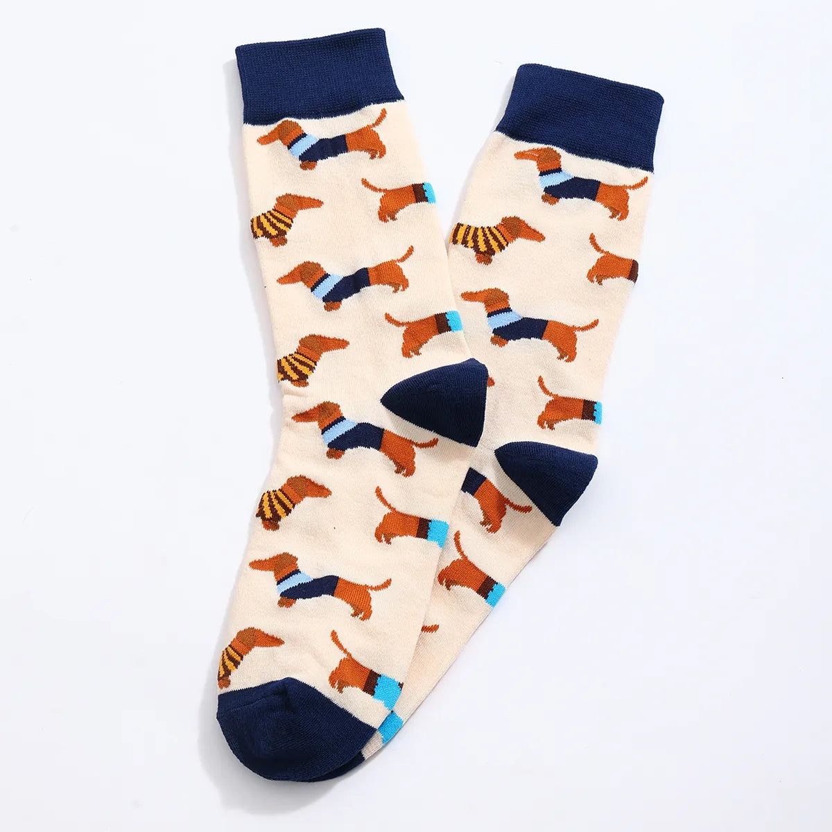 Socks - Cream with blue & brown Dachshunds