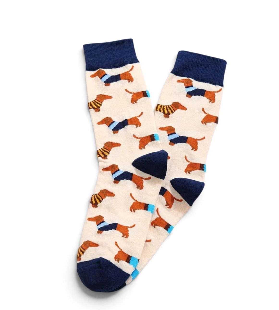 Socks - Cream with blue & brown Dachshunds