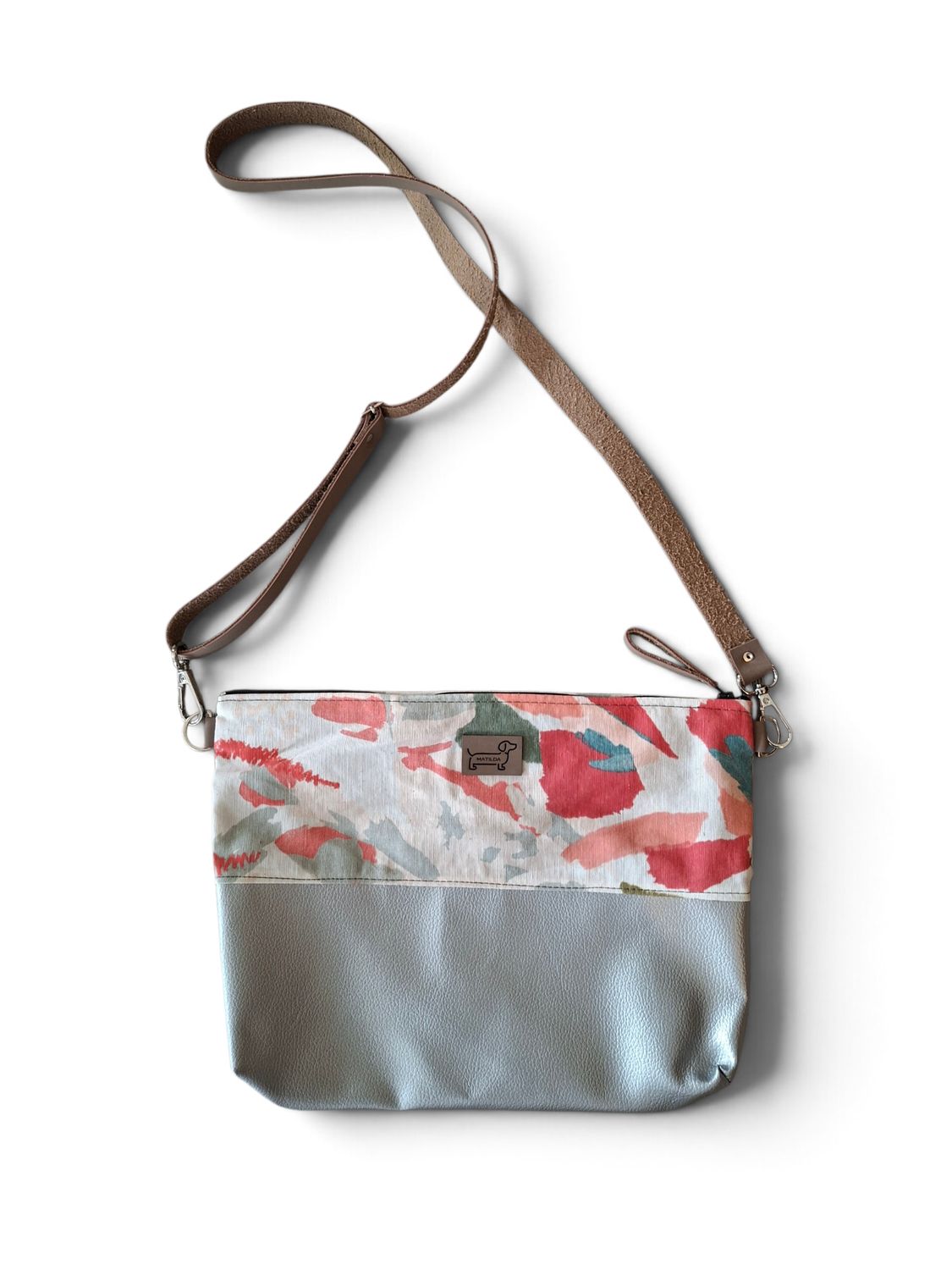 Once off / Limited edition Fabric & Faux Leather Sling Bag - Grey & Cream