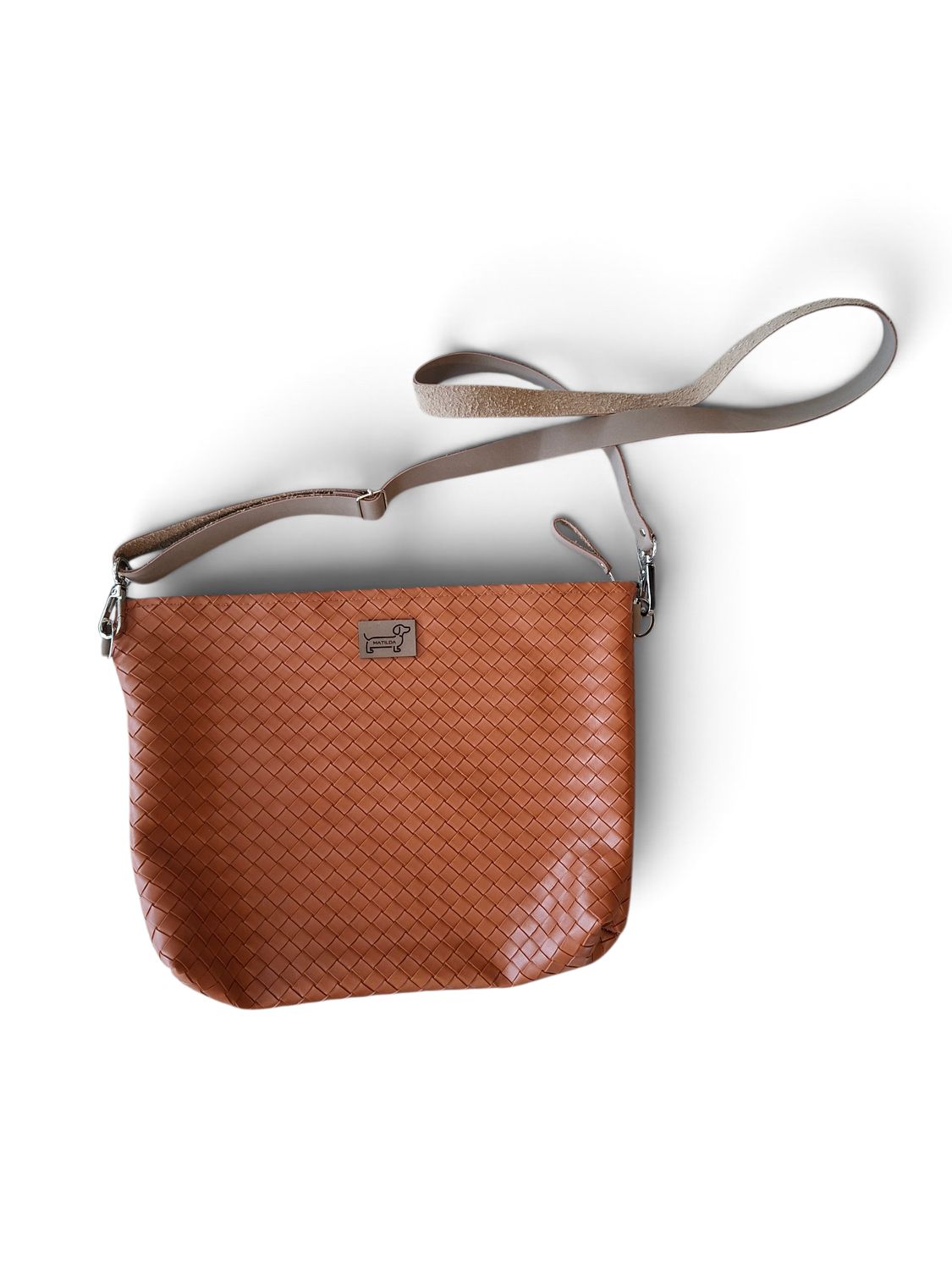 Faux Leather Sling Bag - Brown Textured
