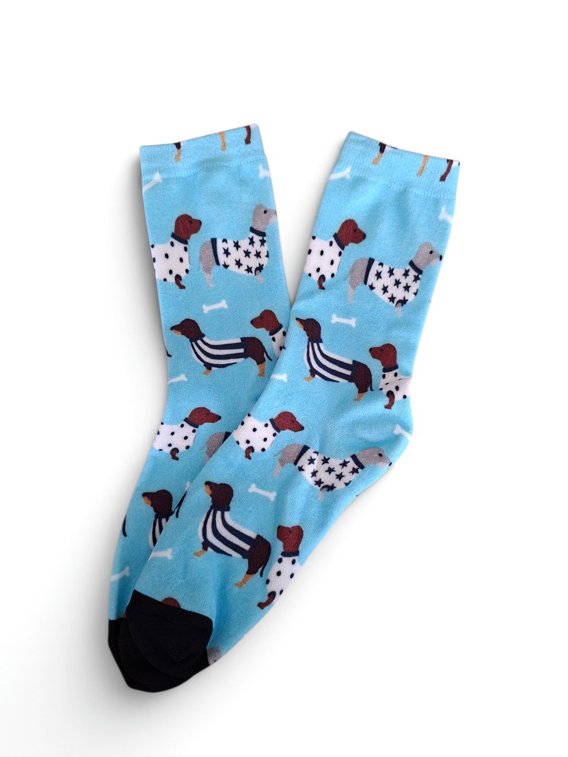 Socks - Light blue with dachshunds in coats