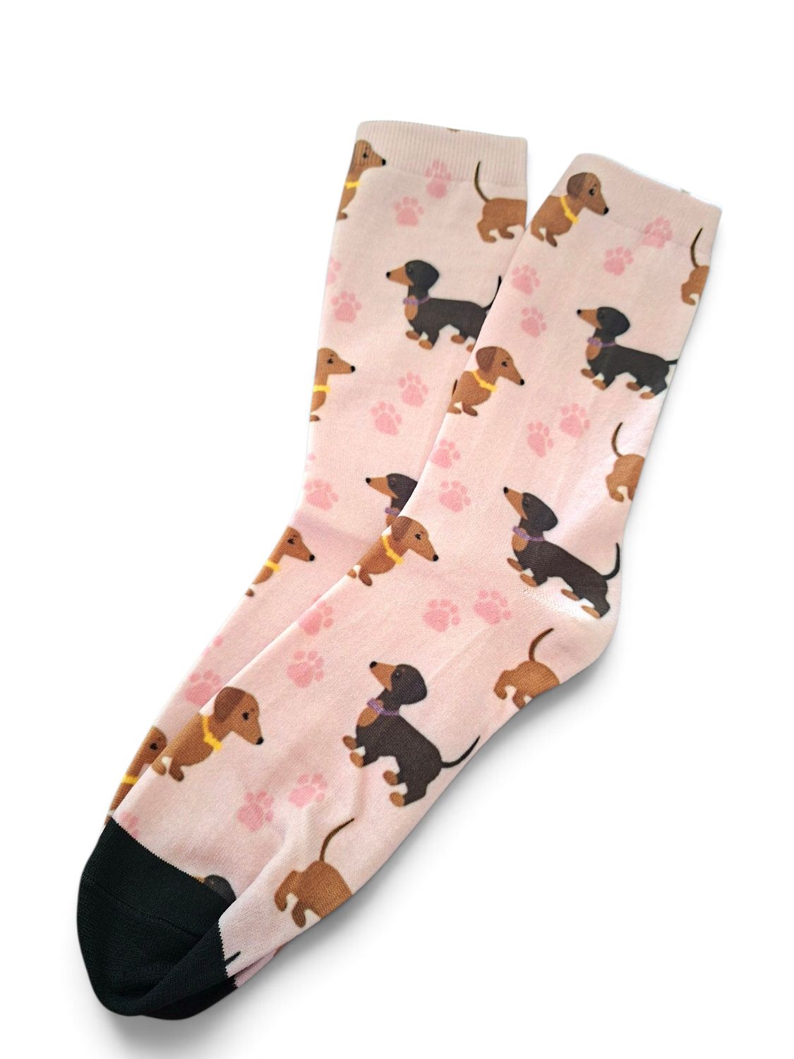 Socks - Light pink with dachshunds and pink paw prints