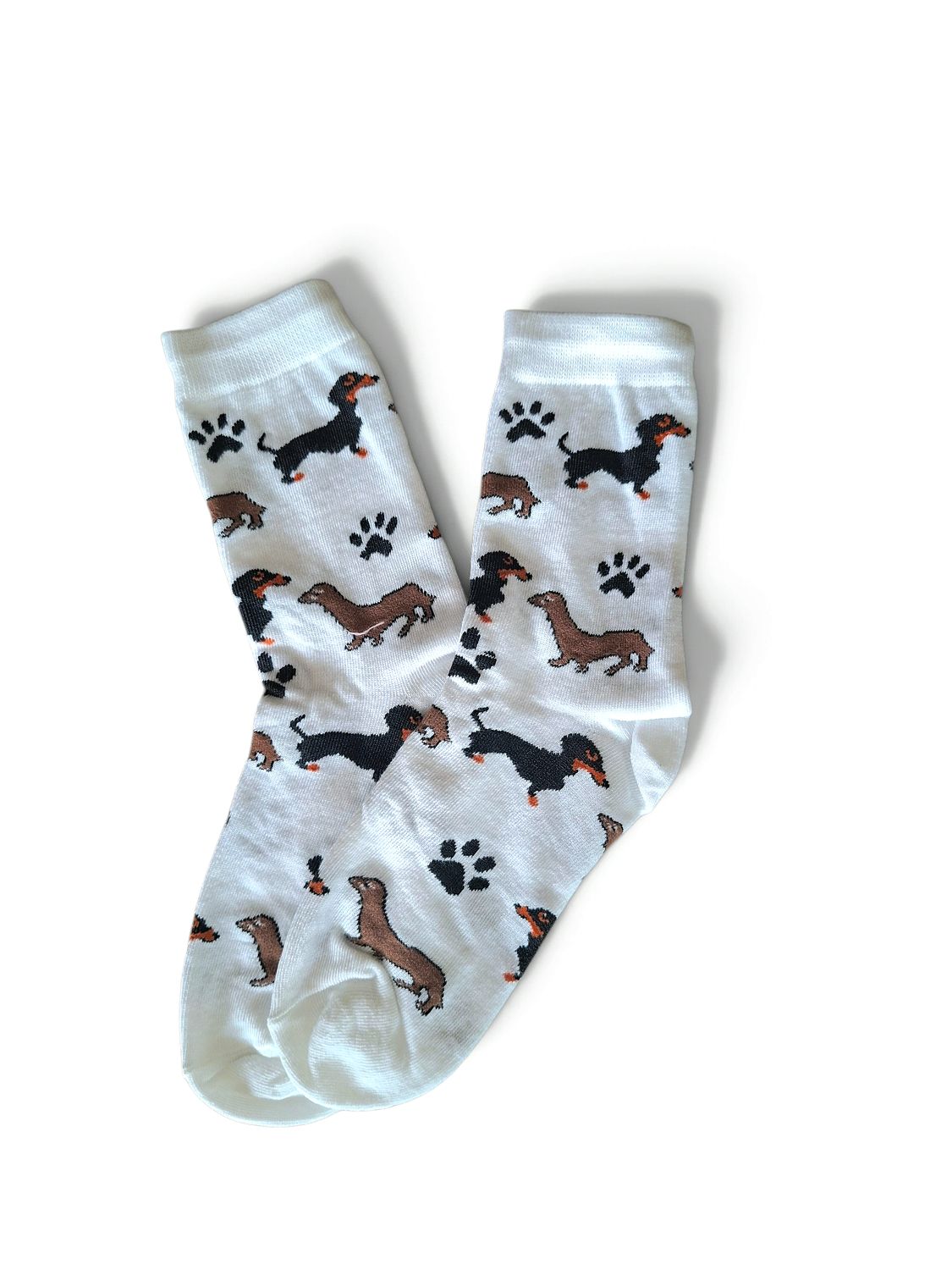  Socks - White with brown & black dachshunds