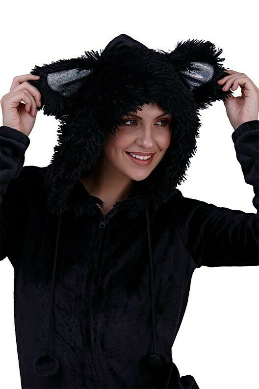 Onesie, Jumpsuit &quot;Black Cat&quot; hooded super soft