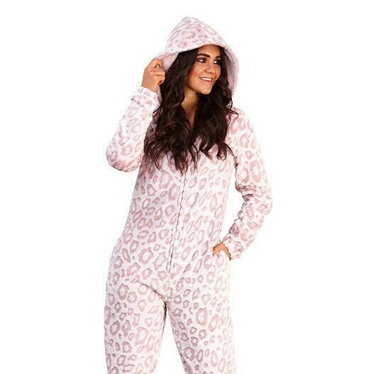Onesie, Jumpsuit &quot;Leopard&quot; roze hooded Luxury super soft