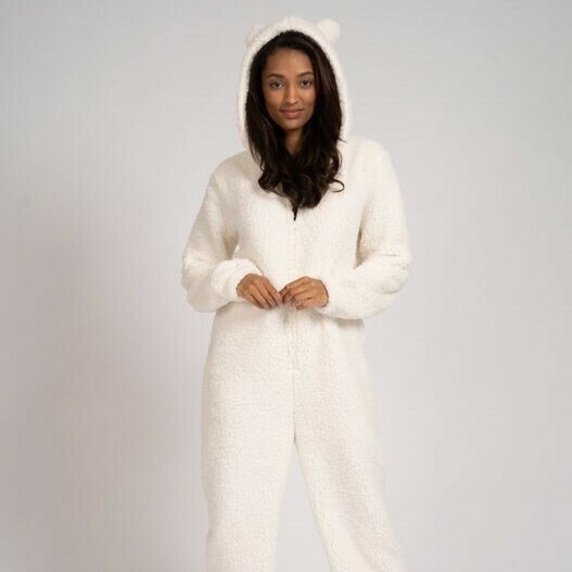 Onesie, Jumpsuit &quot;Teddy Beer&quot; creme fluffy hooded super soft
