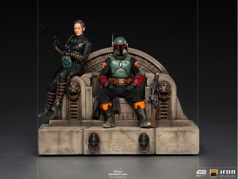 Star Wars &quot;Boba Fett and Fennec Shand on Trone&quot;  The Mandalorian Statue