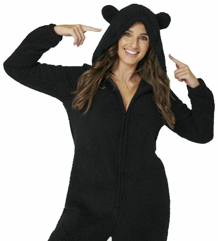 Onesie, Jumpsuit  &quot;Teddy Beer&quot; Black fluffy hooded super soft