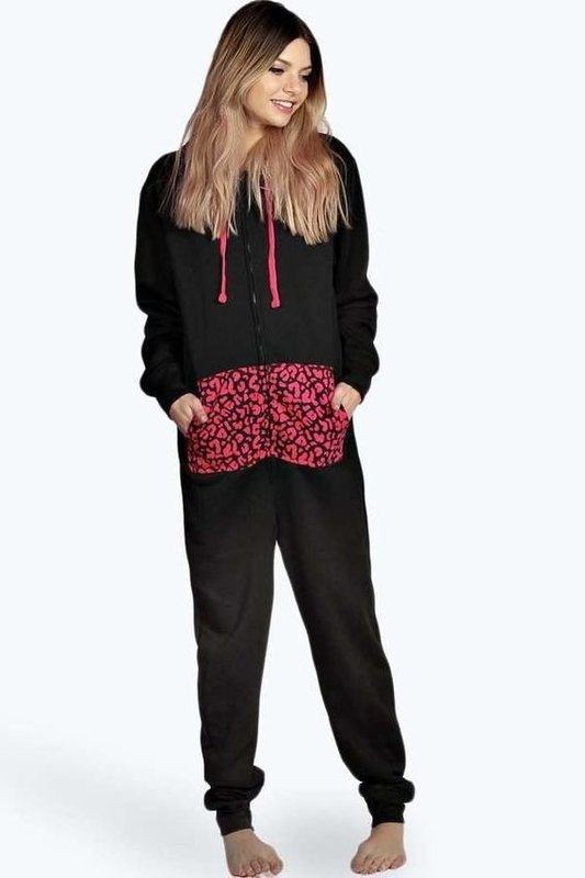 Onesie, Jumpsuit &quot;Panter print&quot; touch hooded