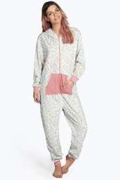 Onesie, Jumpsuit &quot;Dalmatiër&quot; print creme/bleu hooded