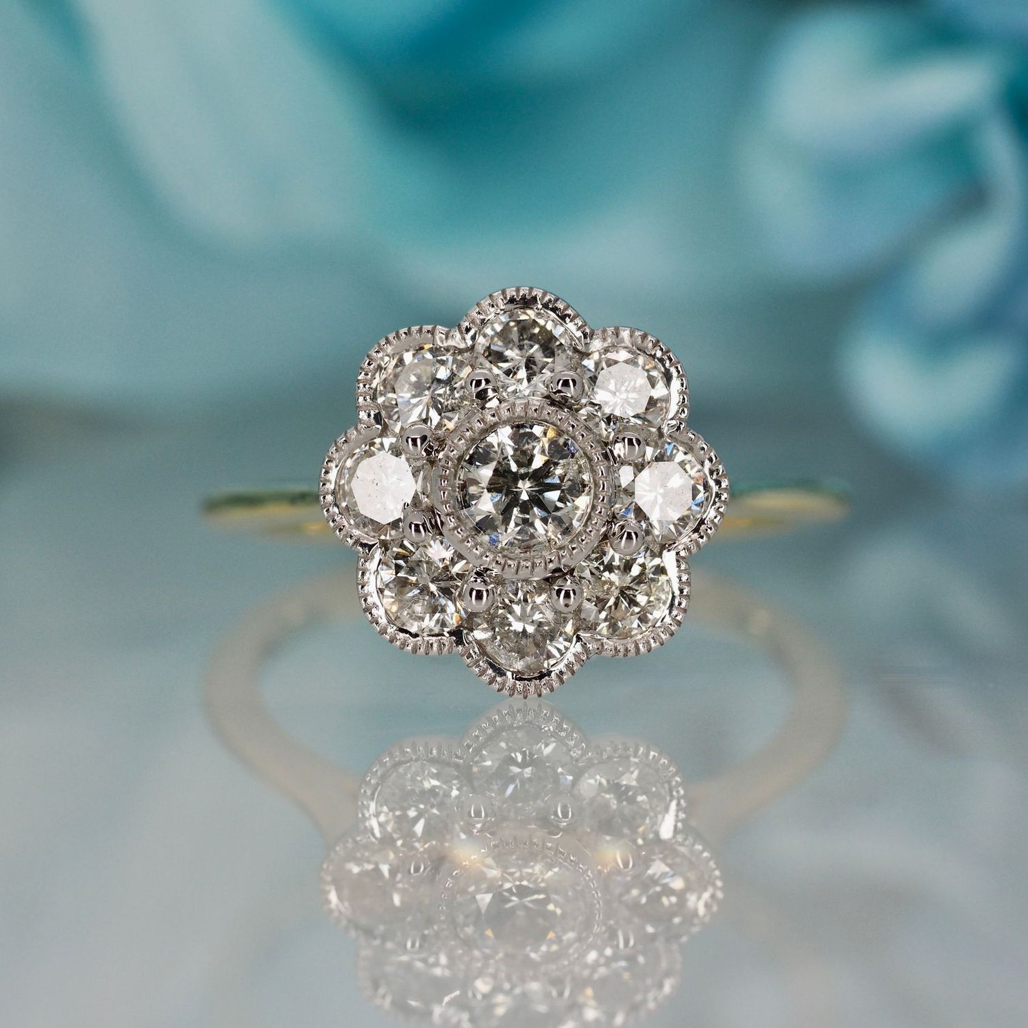 9ct Yellow Gold 0.98ct Round Brilliant Cut Diamond Cluster Ring