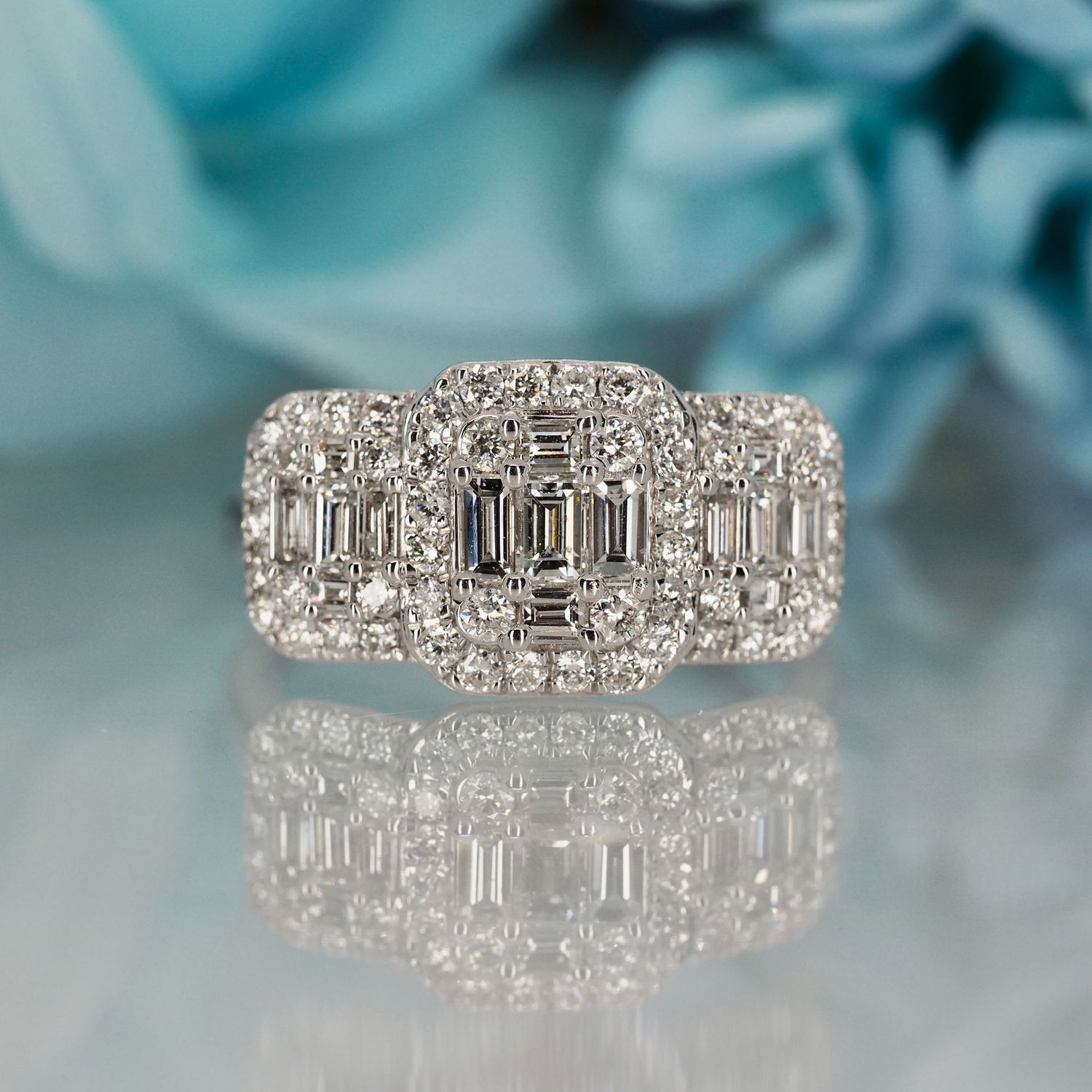 9ct White Gold 1.17ct Diamond Triple Cluster Ring