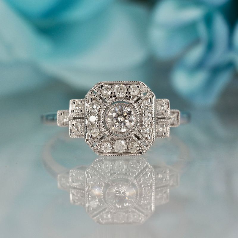 9ct White Gold 0.40ct Round Brilliant Cut Octagonal Cluster Ring