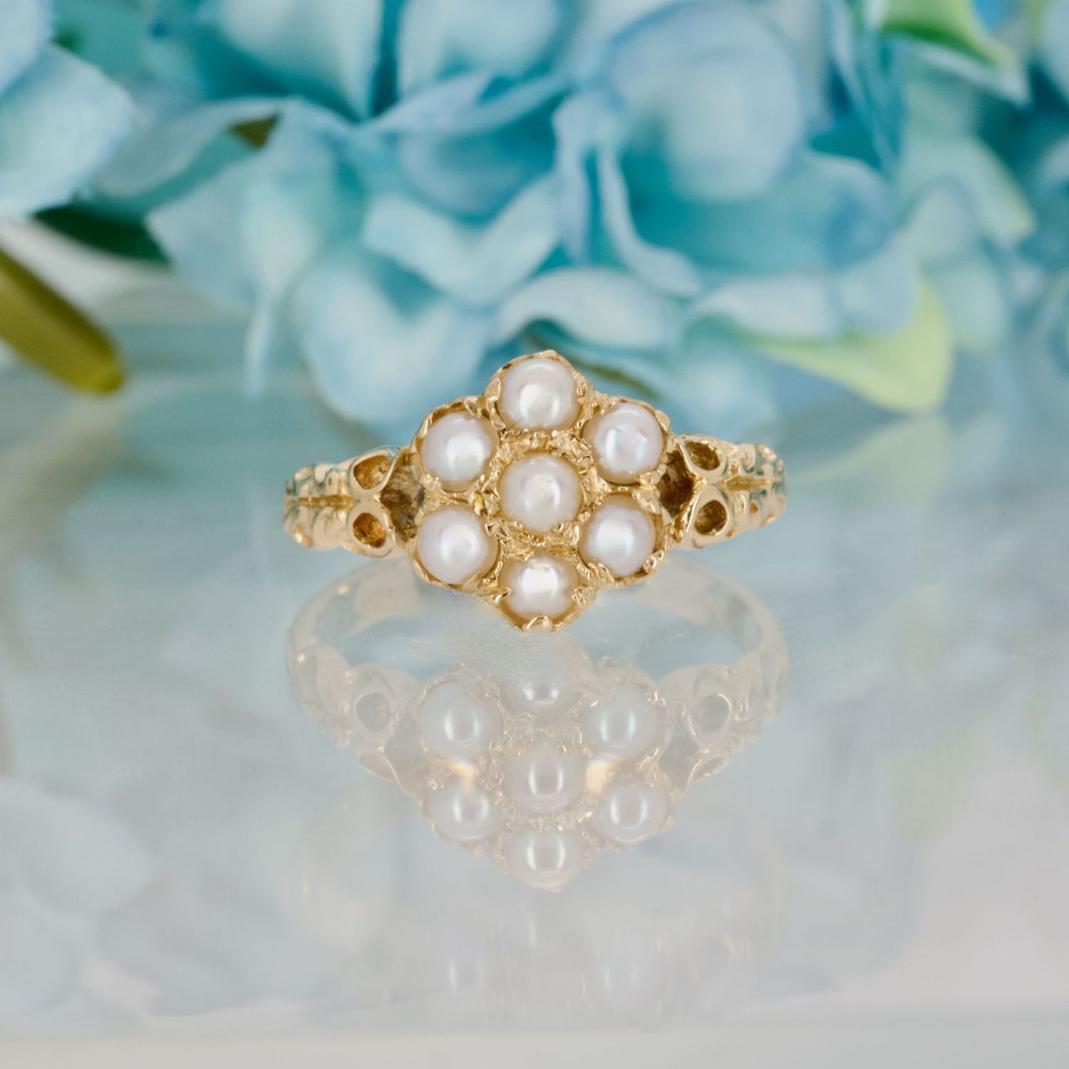 Antique 18ct Yellow Gold Pearl Cluster Ring, circa 1909