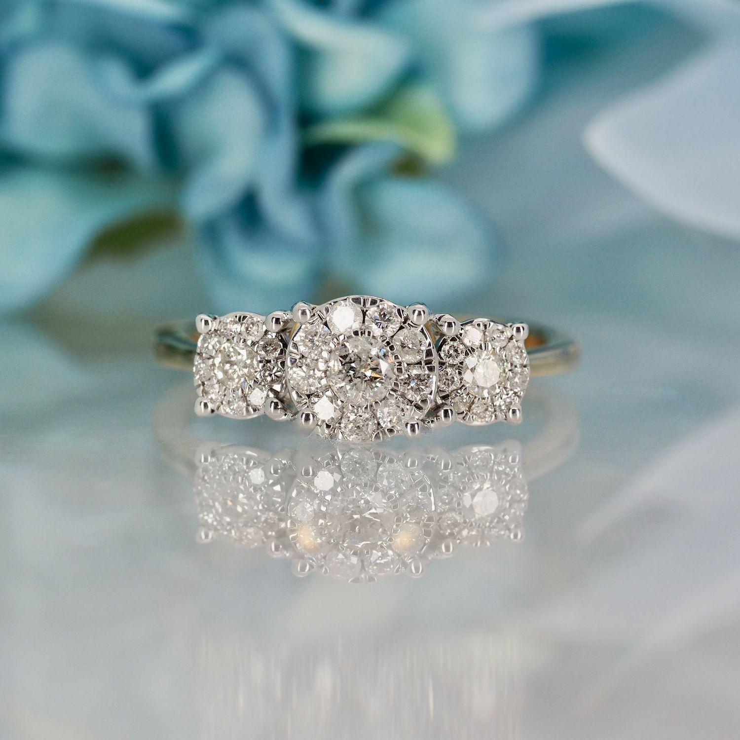 9ct Yellow Gold 0.50ct Round Brilliant Cut Diamond Triple Cluster Ring