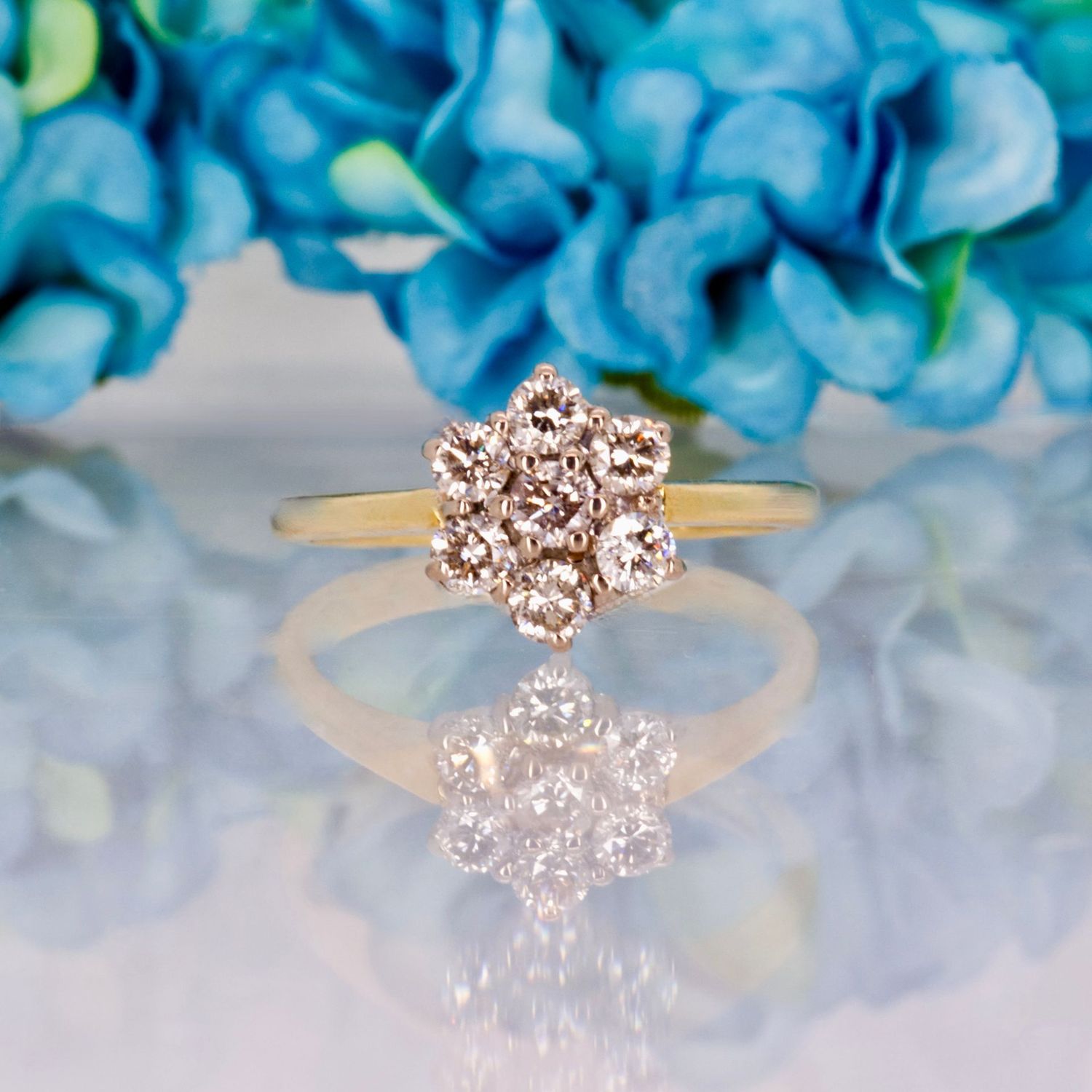 18ct Yellow Gold 0.75ct Round Brilliant Cut Diamond Cluster Ring