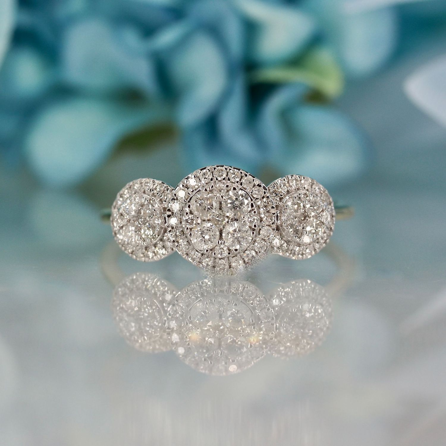 9ct Yellow Gold 0.47ct Round Brilliant Cut Diamond Triple Cluster Ring