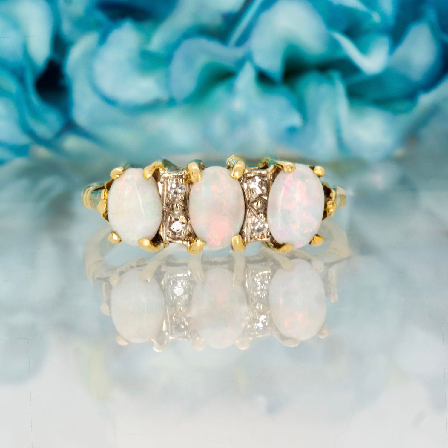 18ct Yellow Gold Opal & Diamond Dress Ring