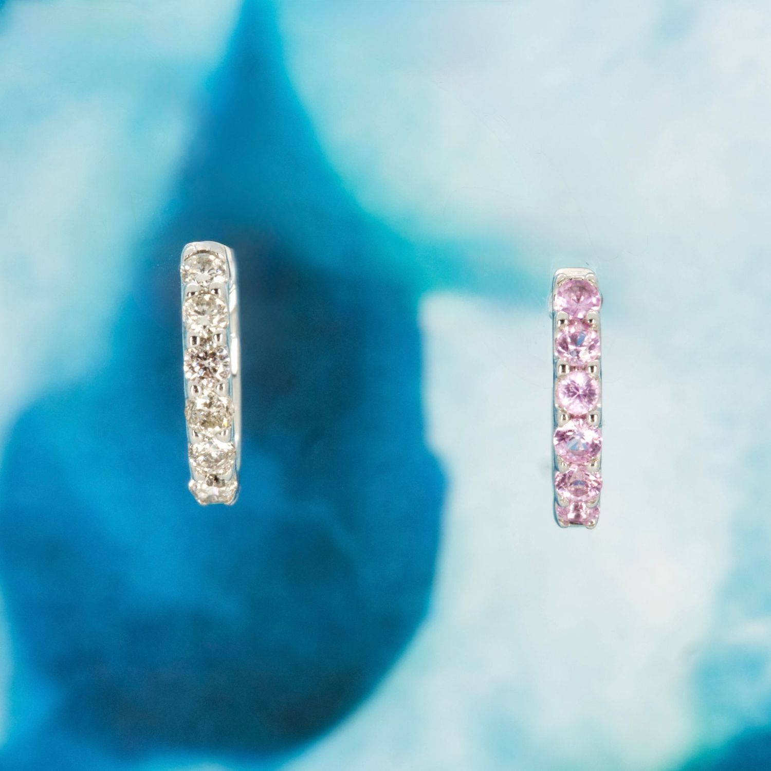 18ct White Gold Pink Sapphire & Diamond Reversible Hinged Hoop Earrings