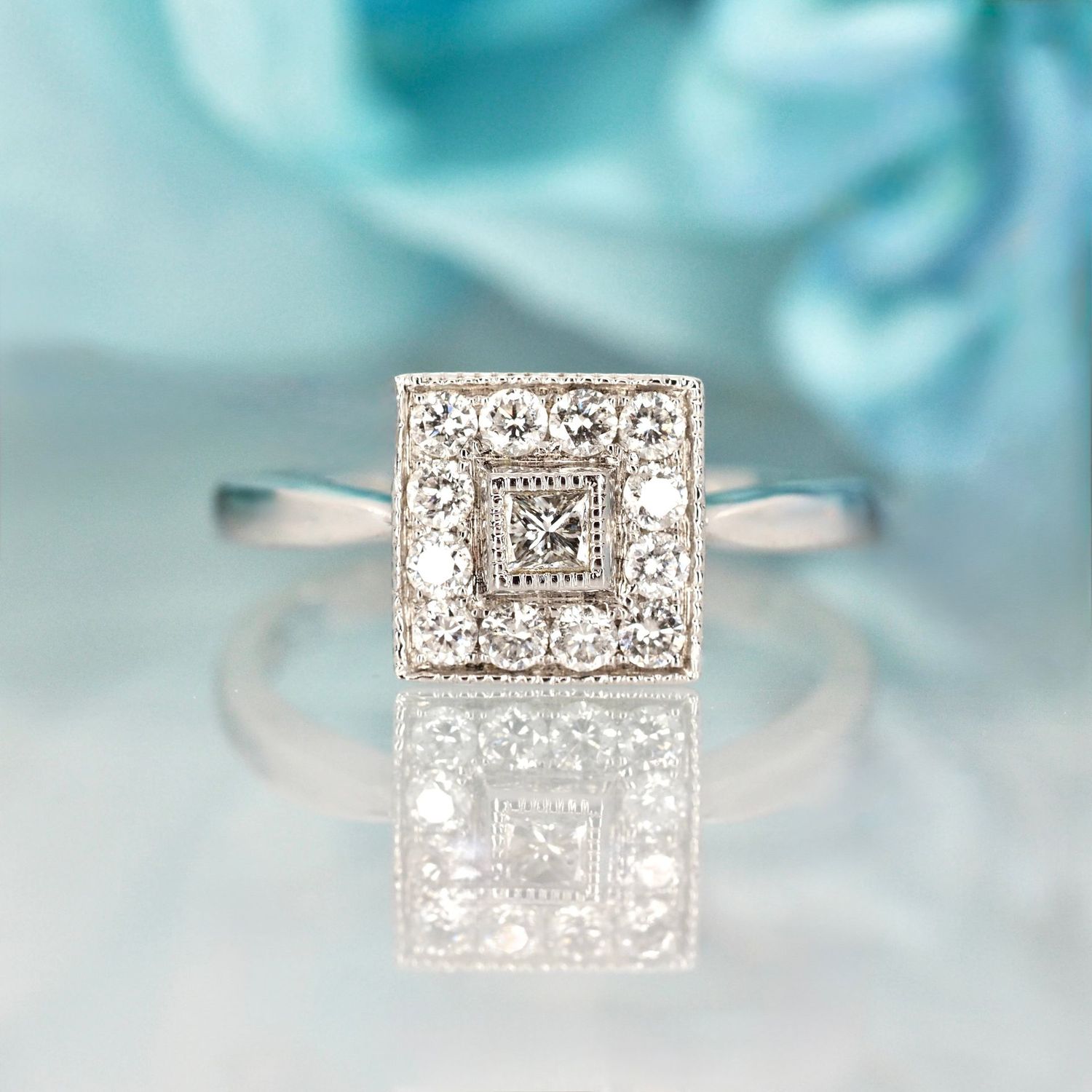 18ct White Gold 0.40ct Diamond Square Cluster Ring