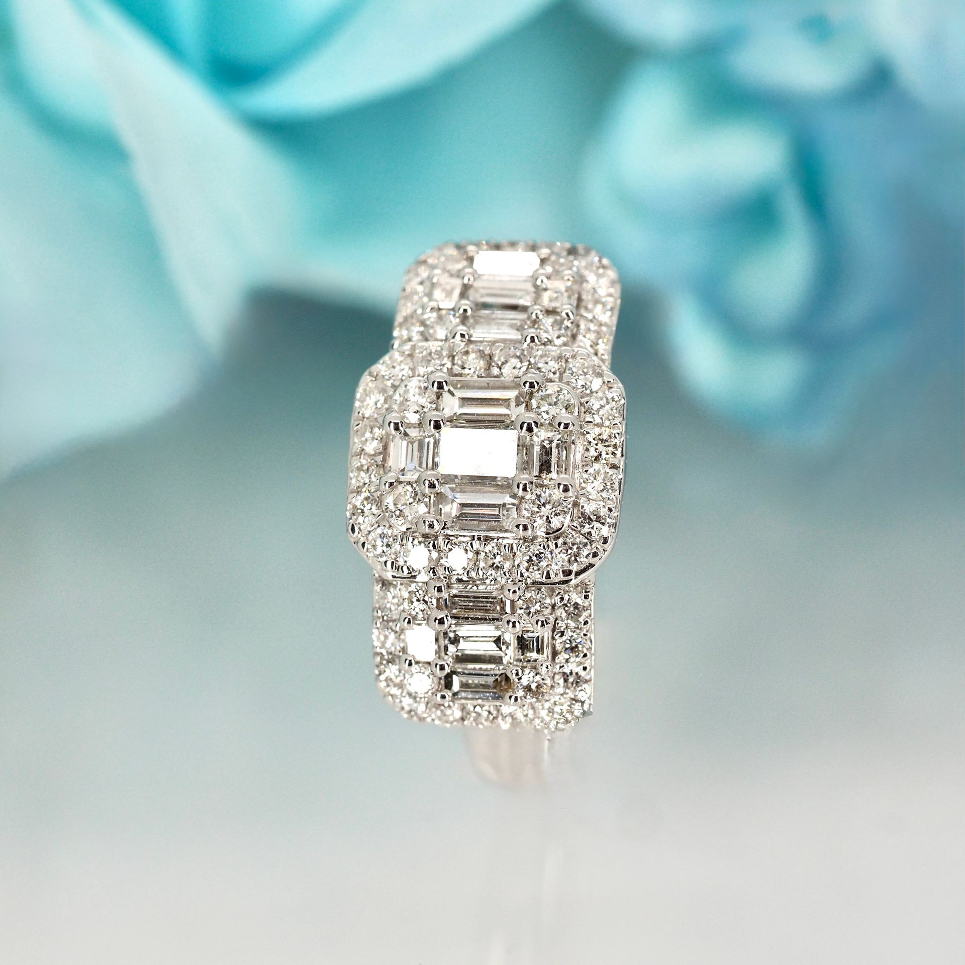 9ct White Gold 1.17ct Diamond Triple Cluster Ring