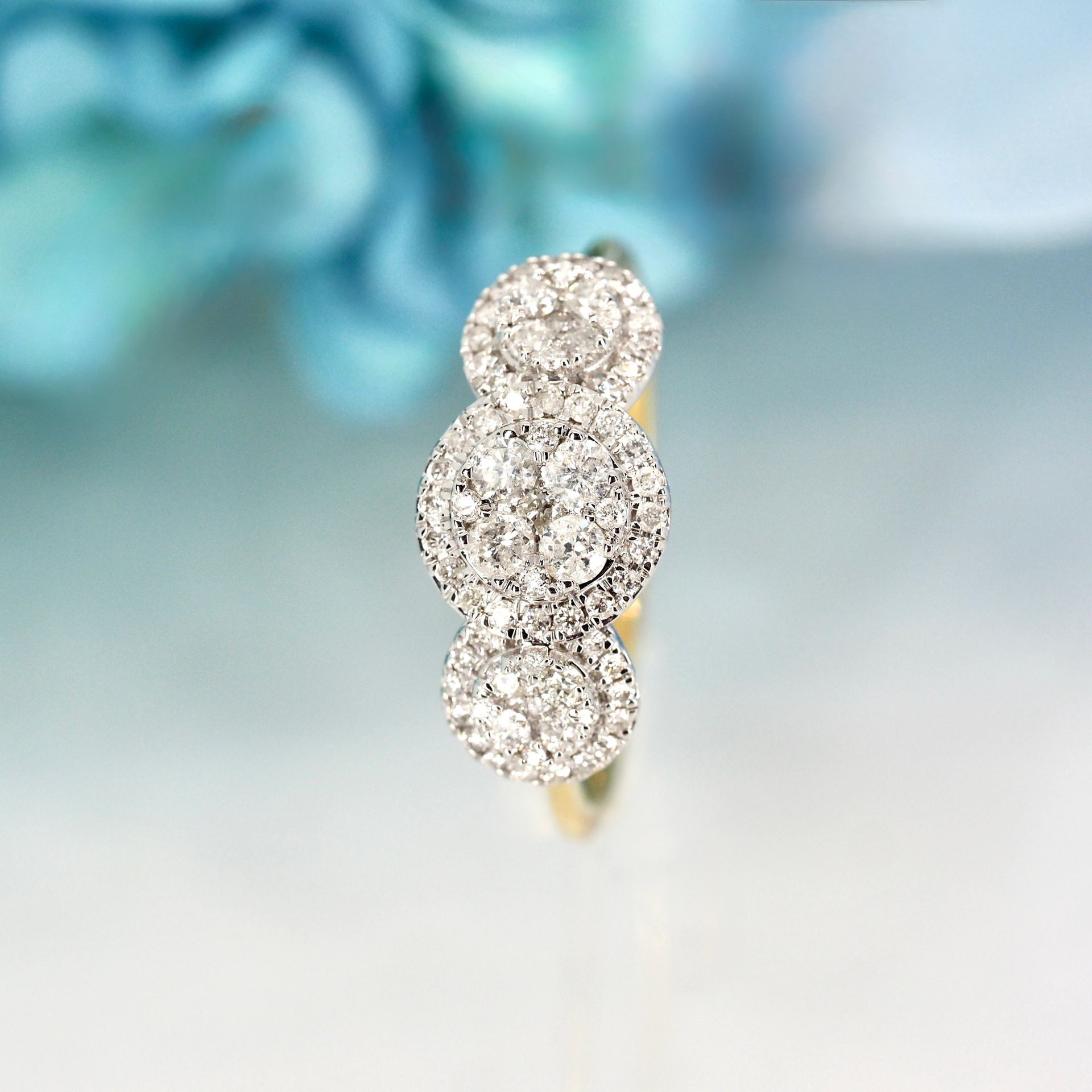 9ct Yellow Gold 0.47ct Round Brilliant Cut Diamond Triple Cluster Ring