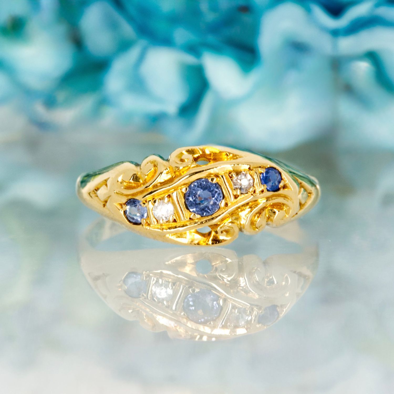 Antique 18ct Yellow Gold Sapphire & Diamond Dress Ring, circa 1924