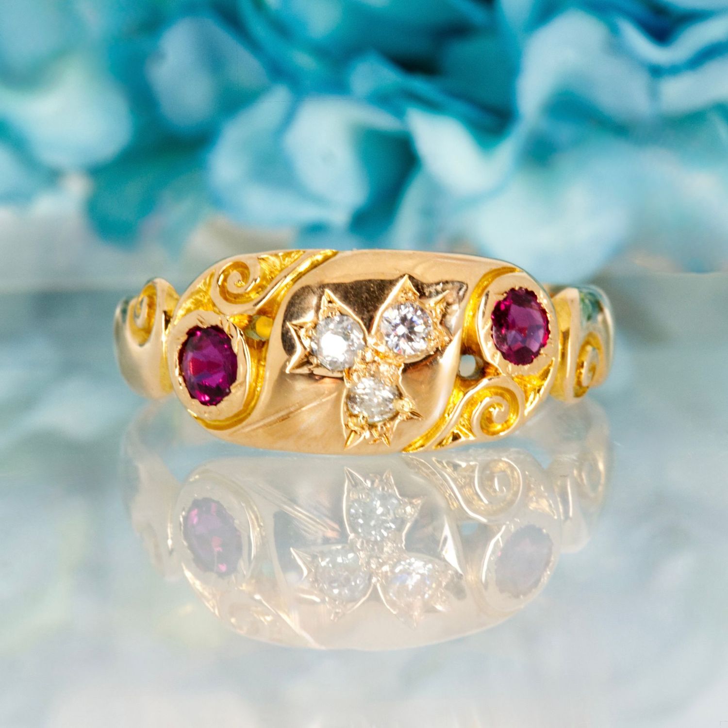 Antique 18ct Yellow Gold Ruby & Diamond Dress Ring, circa 1905