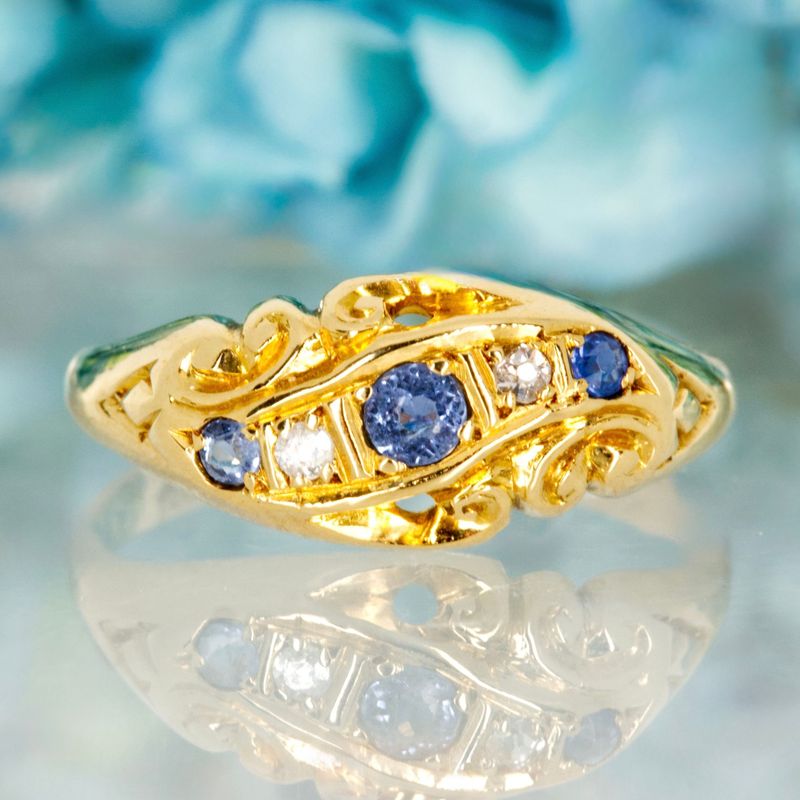 Antique 18ct Yellow Gold Sapphire & Diamond Dress Ring, hallmarked Birmingham 1924