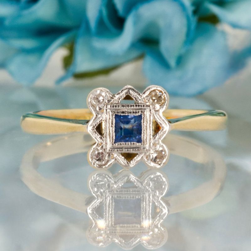 Pre-Loved 18ct Yellow Gold & Platinum Sapphire & Diamond Cluster Ring