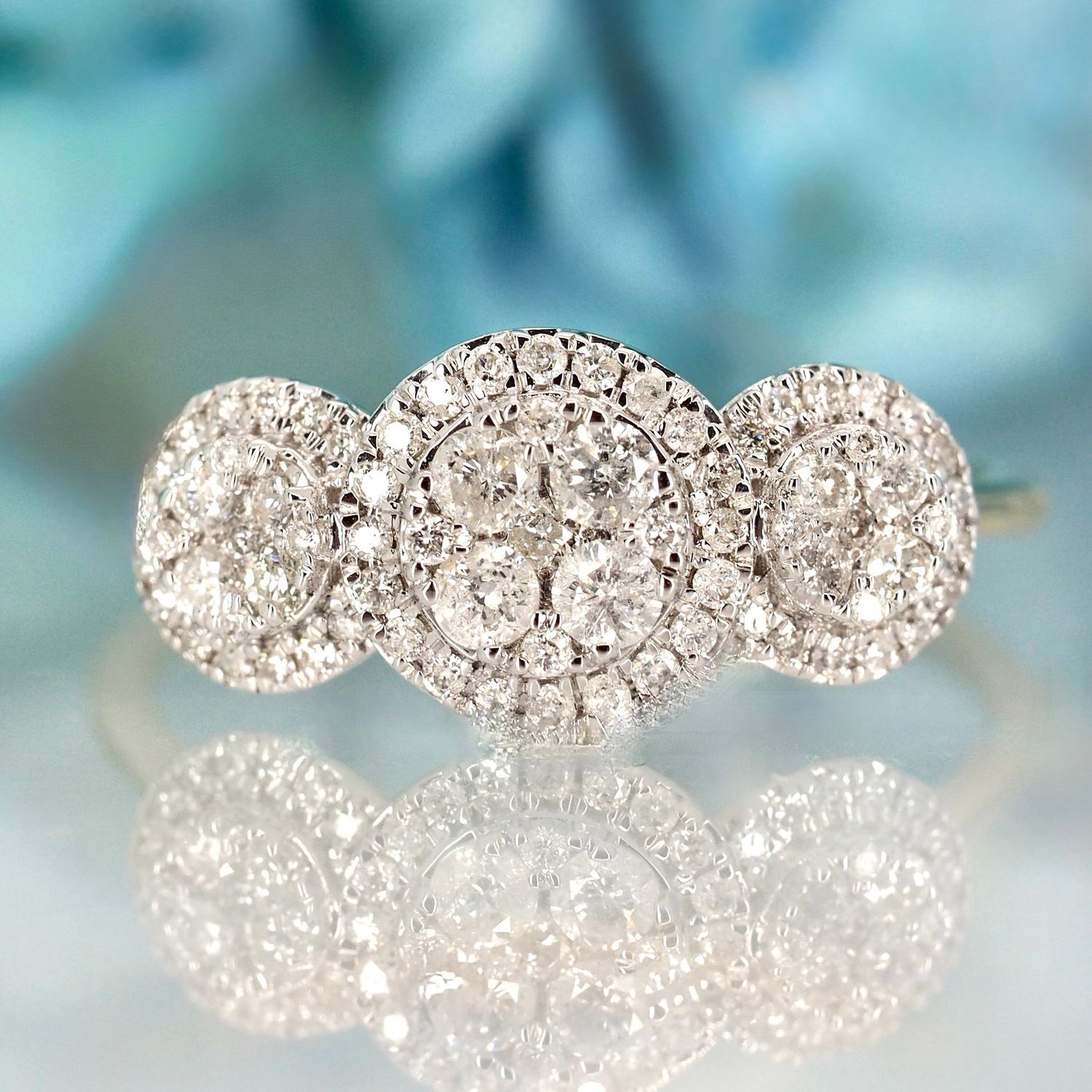 9ct Yellow Gold 0.47ct Round Brilliant Cut Diamond Triple Cluster Ring